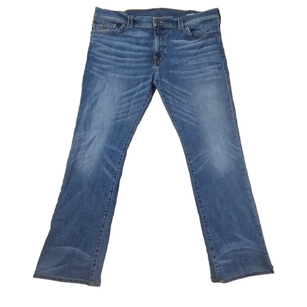 True Religion Jeans‎ Men's 42x31 Blue Straight Denim Faded Whiskers Streetwear